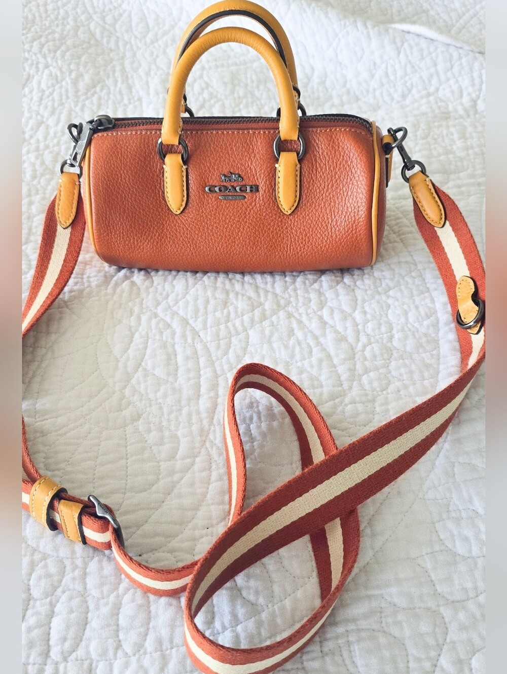 Coach Mini Satchel with Striped Crossbody Strap